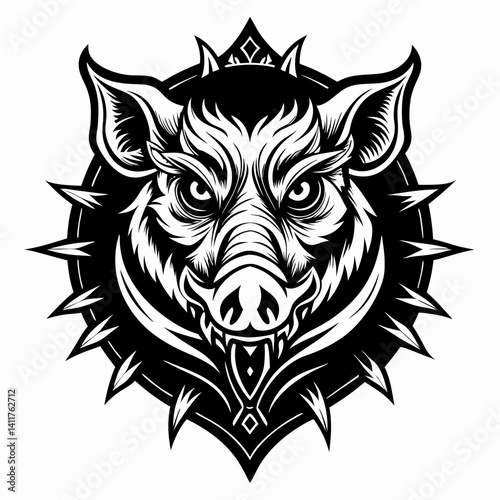 Intricate Boar Head  Illustration in Tribal Style