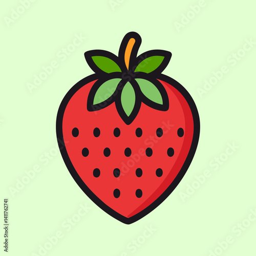 Cute and vibrant cartoon strawberry Summer Objects illustration against a soft green background