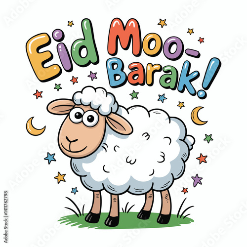 eid moo barak cartoon doodle t shirt design