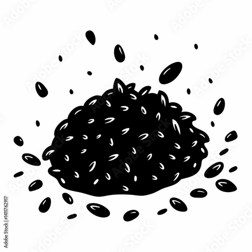 Black Sesame Seed Heap with Scattered Seeds  Illustration