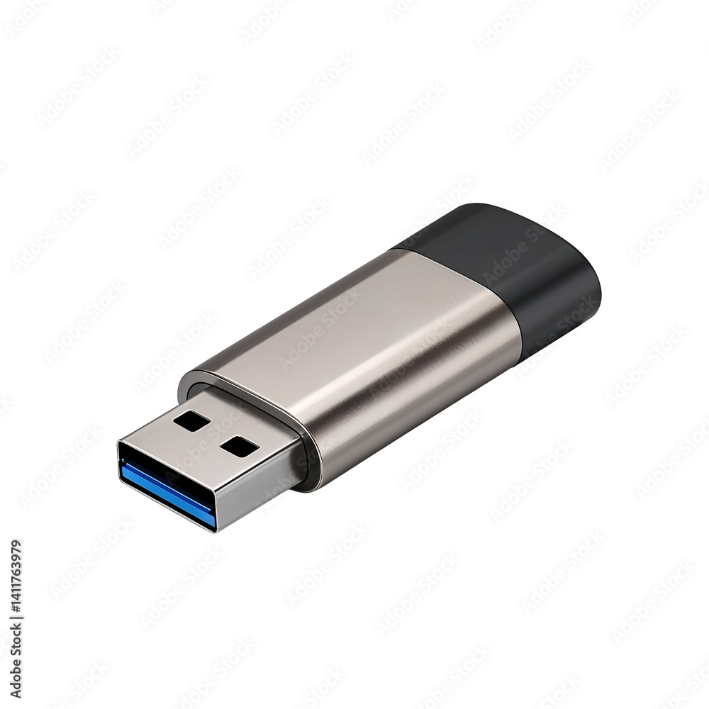 Compact USB storage device with metallic surface and reflective finish, high-quality product photography style memory stick PNG image Compact USB storage device with metallic surface and reflective finish, high-quality product photography style memory stick PNG image