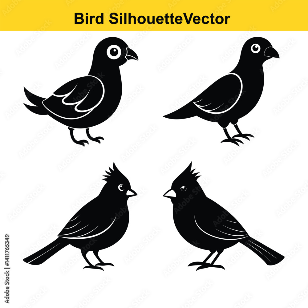 Fototapeta premium Cute vector illustration set of wild birds like robin and bullfinch on a branch, a lovely spring design.