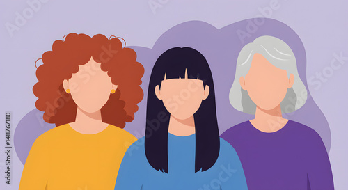 Three Diverse Women Representation of Different Ages and Hairstyles Female Empowerment Concept