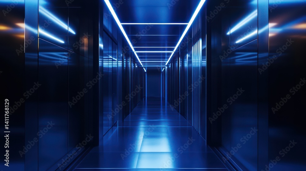 Fototapeta premium Futuristic server room corridor