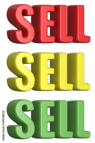 set of 3d render sell PNG images, colorful, red, yellow, green