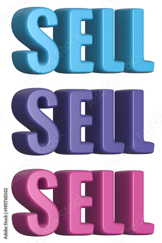 set of 3d render sell PNG images, colorful, blue, purple, pink