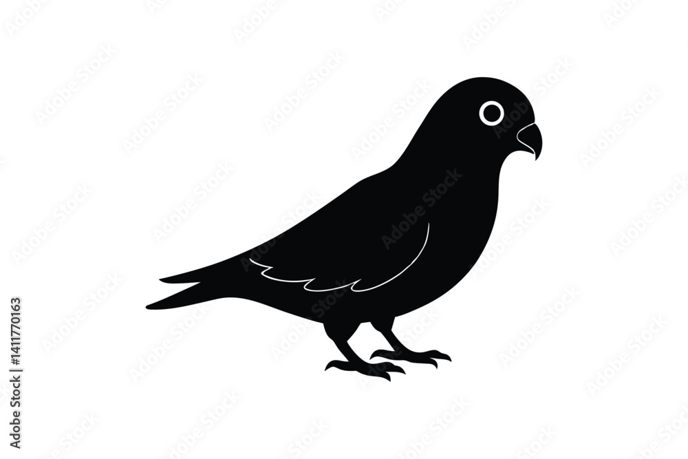 Silhouette art design of a Lovebird standing on the ground with beak open slightly.eps Silhouette art design of a Lovebird standing on the ground with beak open slightly.eps