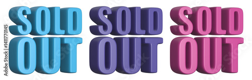 set of 3d render sold out PNG images, colorful, blue, purple, pink