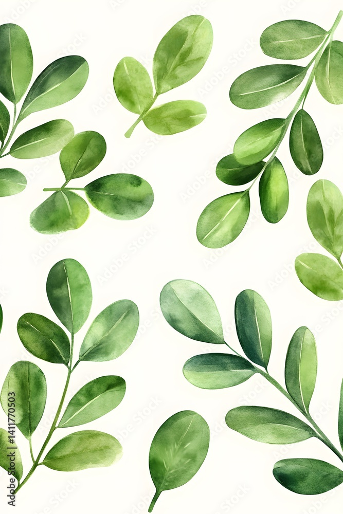 Watercolor Green Leaves Botanical Pattern Illustration Watercolor Green Leaves Botanical Pattern Illustration
