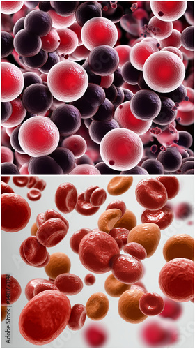 Anemia oxygen medical. Iron symptom. Blood chronic. Visual comparison of healthy and anemic blood samples in an image.