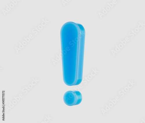 3D Blue exclamation mark with a glossy finish, symbolizing urgency or alertness. 3d illustration