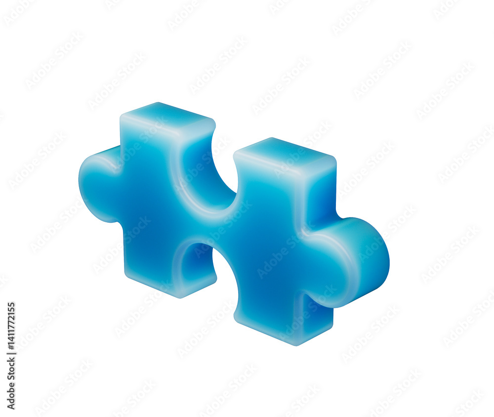 Obraz premium A smooth, glowing blue puzzle piece with a soft, futuristic and elegant appearance. 3d illustration