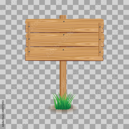 wooden sign with green grass signpost empty old wood bord vector png design