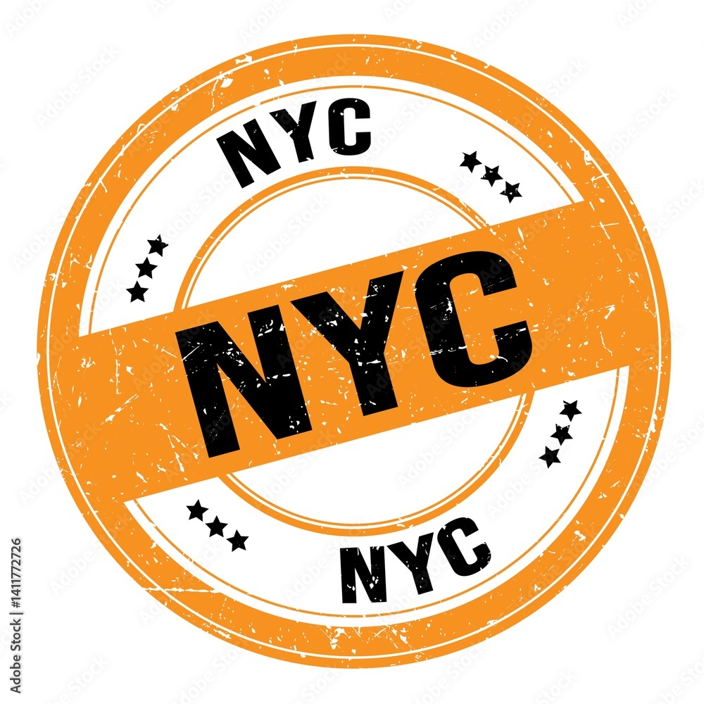 NYC text written on orange-black round stamp sign