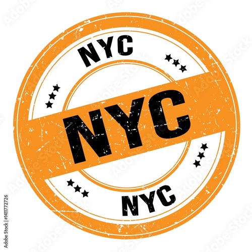 Obraz na płótnie NYC text written on orange-black round stamp sign w salonie