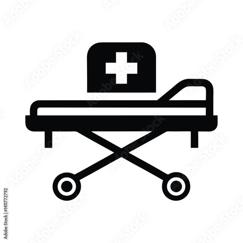 Medical Gurney with White Cross Symbol Icon