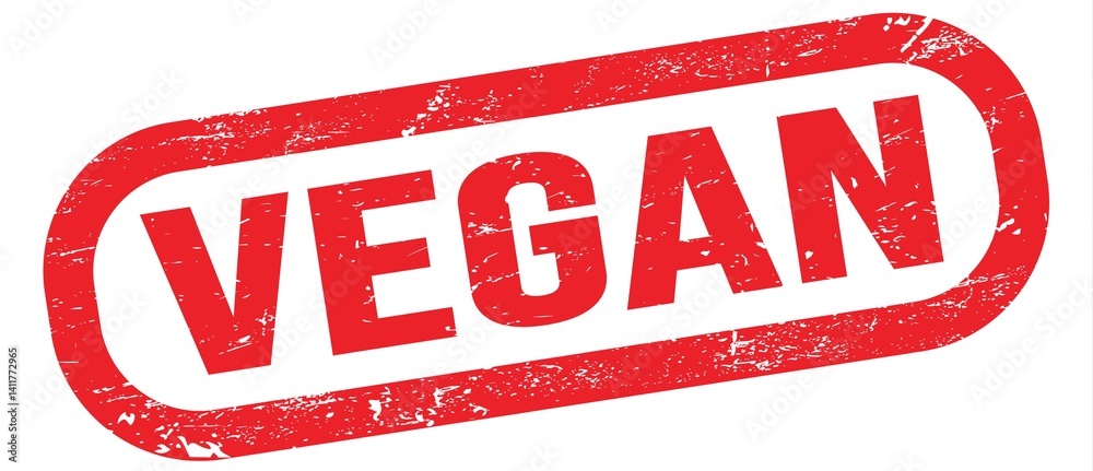 VEGAN, text on red rectangle stamp sign.