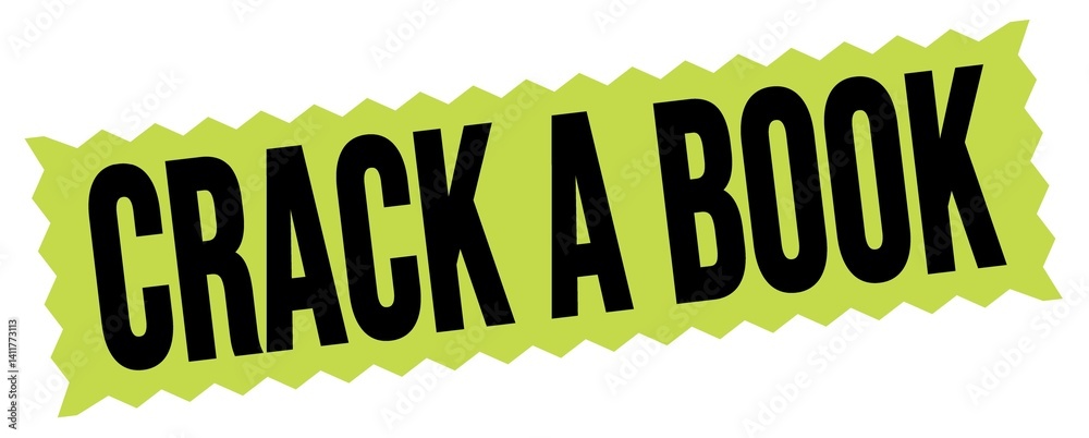 CRACK A BOOK text written on green-black zig-zag stamp.
