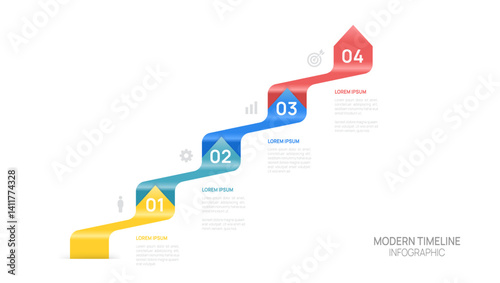 Infographic business flow chart arrow template with icons and 4 options or steps vector design.