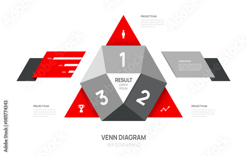 Venn diagram infographic geometric chart template for business start up presentation vector illustration.