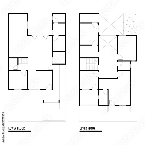 Black and White floor plan of a modern unfurnished house for your design. Suburban house vector blueprint. Architectural background