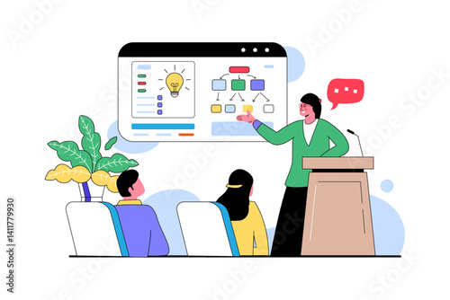 man giving presentation group people
