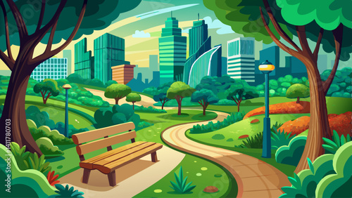 Benches and walking trails weave through this green pocket of urban forest.