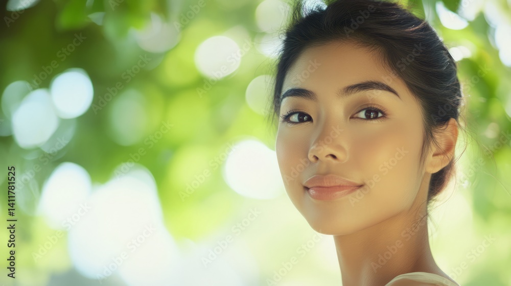 Woman with radiant skin, serene expression, embodying natural beauty and tranquility
Woman with radiant skin, serene expression, embodying natural beauty and tranquility