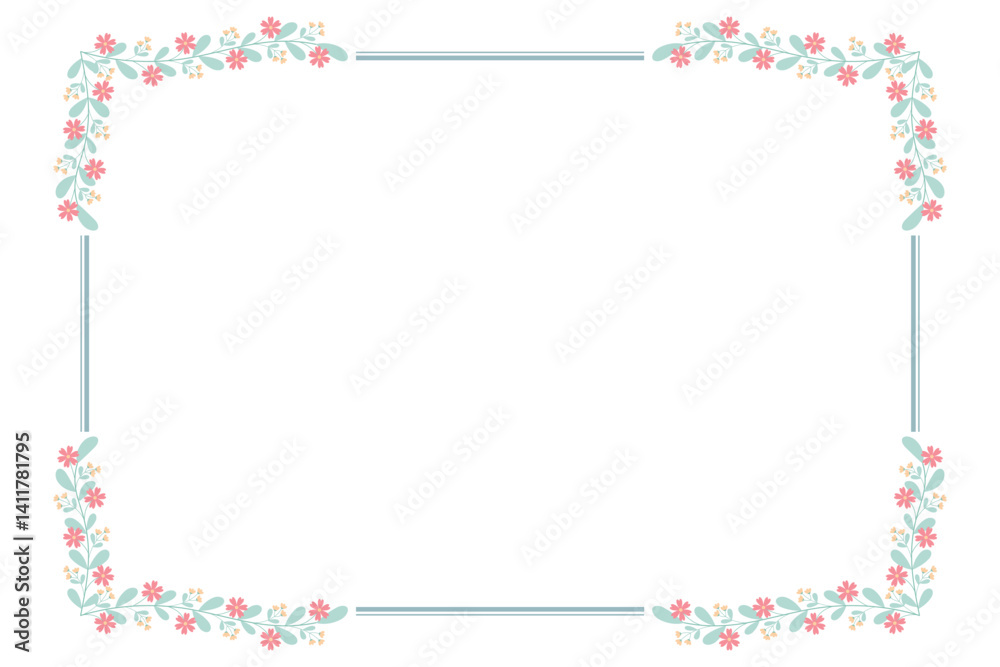 Green Rectangle Wreath Border Frame With Leaves And Yellow Peach Flowers Decoration Green Rectangle Wreath Border Frame With Leaves And Yellow Peach Flowers Decoration