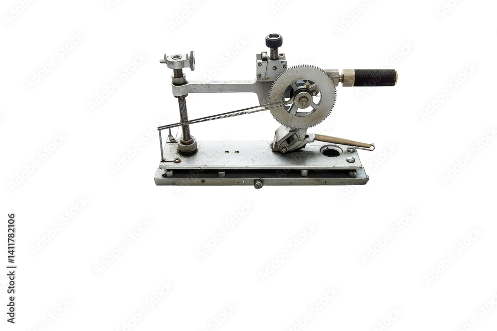 Fototapeta premium An intricate drafting tool rests on technical blueprints, showcasing precision design in a sunlit workspace isolated on transparent background