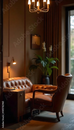 Generative AI Luxurious living room interior with leather furniture