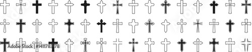 Collection of black religious cross icon.Religion cross symbols. Christians symbols