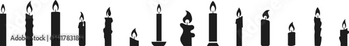 Collection of candles, flame, burning. Flame of the candle. Vector illustration