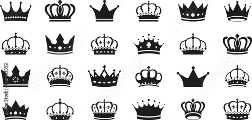 Crown silhouette collection, royal luxury crown set. Premium crowns. Vector illustration