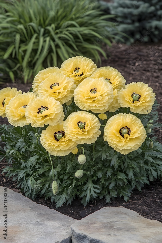 Stunning Yellow Iceland Poppies Blooming in Garden