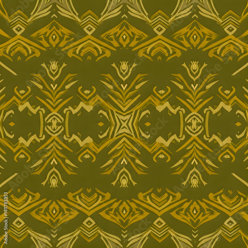 Seamless traditional fabric pattern with intricate timeless designs.
