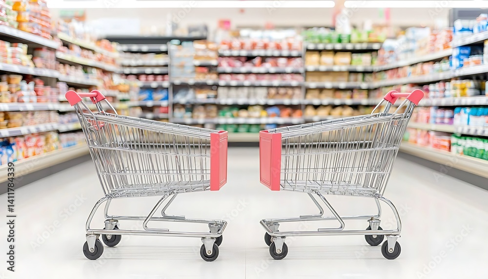 Empty Shopping Carts Grocery Aisles Empty Shopping Carts Grocery Aisles