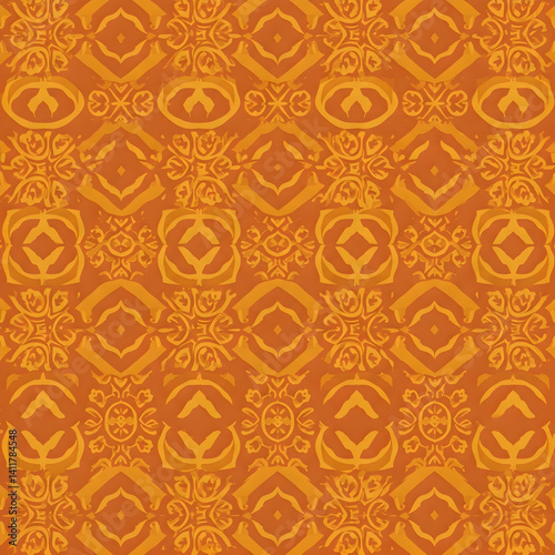 Seamless traditional fabric pattern with intricate timeless designs.