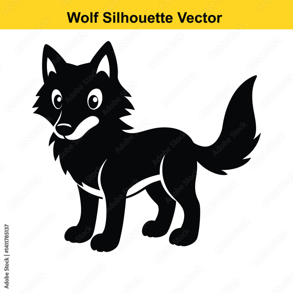 Obraz premium A cute cartoon vector set features a collection of funny black and white wolf animal characters.