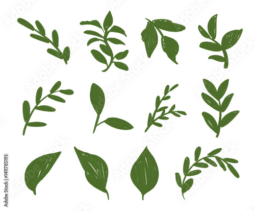 Green Leaf Illustrations Collection colorpencil deep green