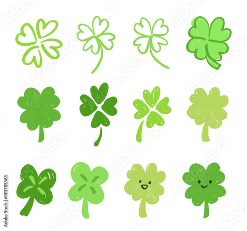 Collection of Green Clover and Shamrock Illustrations