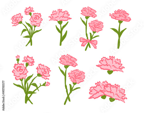 Pink Carnations Illustration Asset Set