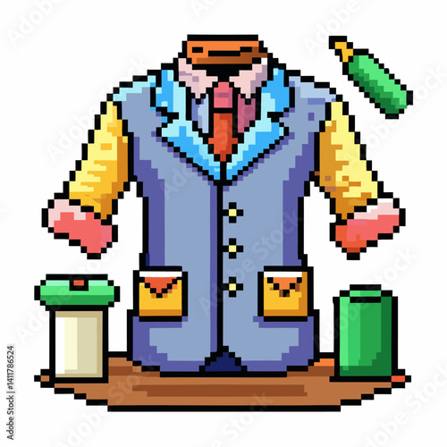 Pixel Art Tailor Shop Vintage Sewing Supplies Illustration
