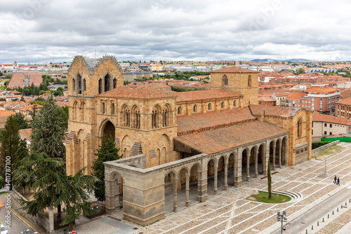 Avila (Spain) cityscape with Basilica of San Vicente romanesque architecture church building, aerial view. photo