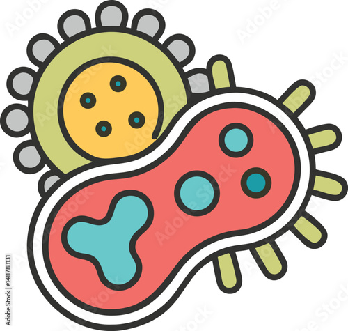 Germ Microbe Icon with Round and Oval Shapes on a Transparent Background