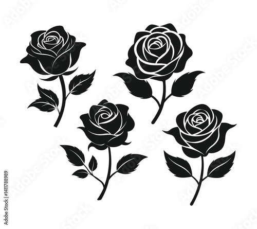 Wallpaper Mural set of roses vector illustration, rose silhouette vector Torontodigital.ca