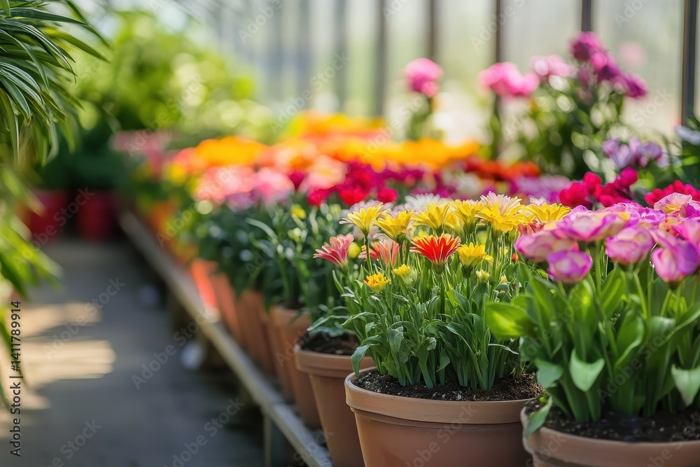 custom made wallpaper toronto digitalColorful Flowers in Greenhouse - Spring Blooms in Pots and Gardens