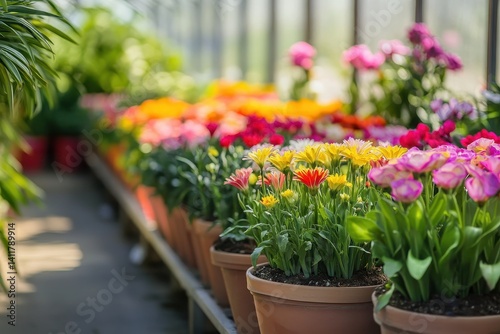 Wallpaper Mural Colorful Flowers in Greenhouse - Spring Blooms in Pots and Gardens Torontodigital.ca