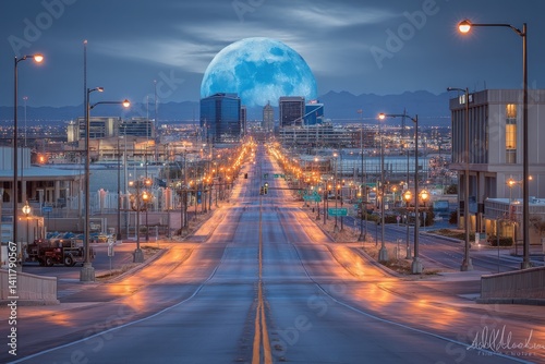 City street under a blue moon photo