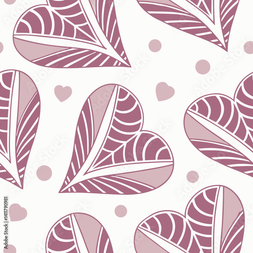 Seamless Vector Heart Pattern in Soft Pink and Cream Colors  